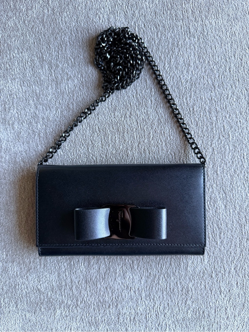 Salvatore Ferragamo Black Bow Chain Crossbody Phone Bag / Wallet